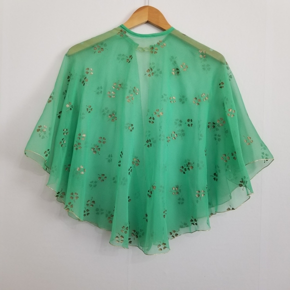 Vintage Green Sheer Shawl Cape OS - Picture 5 of 9